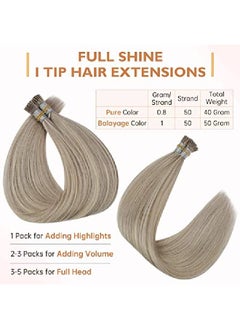 Full Shine Blonde Highlighted I Tip Strand By Strand Hair Extensions 22 Inch Fusion Tip 1G Per Strand 50G/Package Color 18 Ash Blonde Highlighted 613 Blonde Hair Extensions Remy Hair Silk Straight  - Image 4