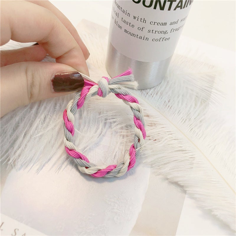 إسكدنيا Korean Style Colorful Braided Hair Ties Sweet Elastic Accessories 1763 rose + Gray
