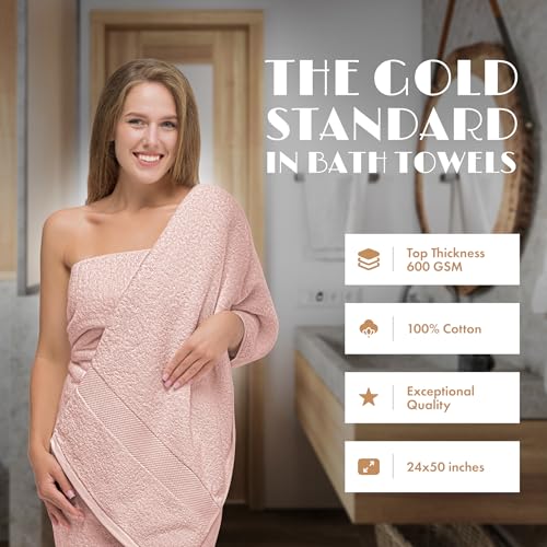 White Classic Wealuxe Pink Bath Towels 24x50 Inch Cotton Towel Set for Bathroom Hotel Gym Spa Soft Extra Absorbent Quick Dry 6 Pack - Image 3