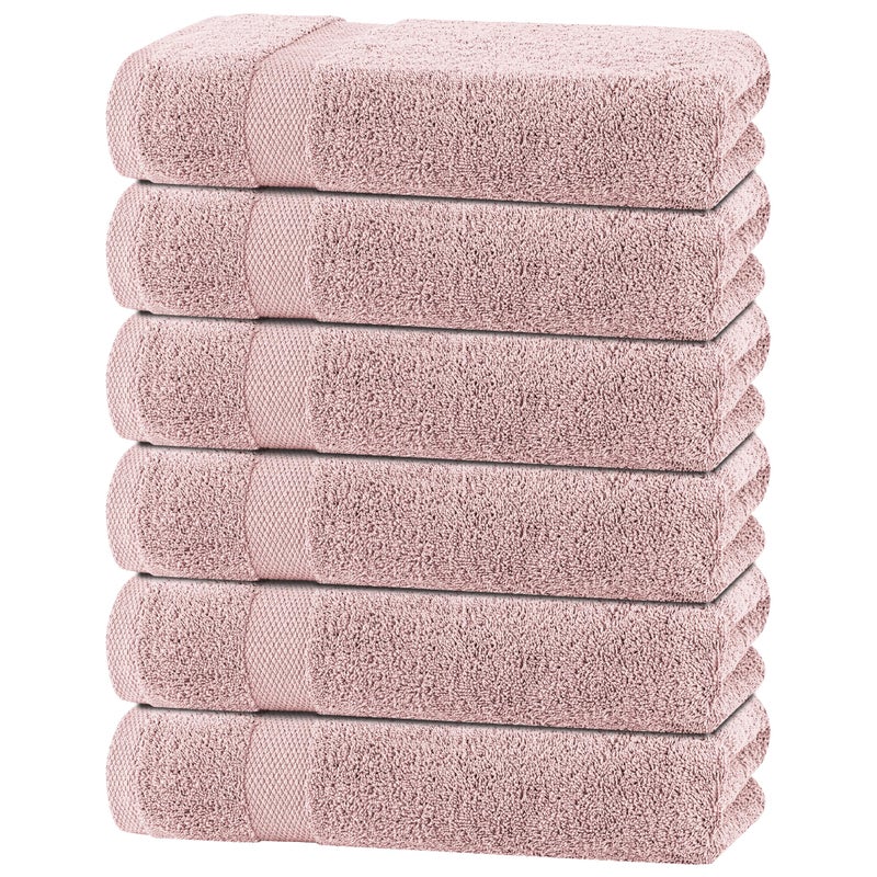 White Classic Wealuxe Pink Bath Towels 24x50 Inch Cotton Towel Set for Bathroom Hotel Gym Spa Soft Extra Absorbent Quick Dry 6 Pack - Image 2