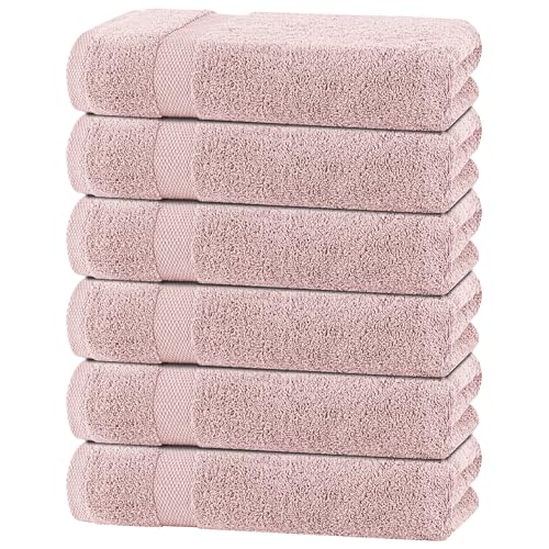 White Classic Wealuxe Pink Bath Towels 24x50 Inch Cotton Towel Set for Bathroom Hotel Gym Spa Soft Extra Absorbent Quick Dry 6 Pack - Image 1