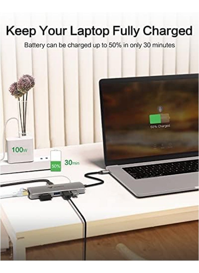 11 in 1 USB C Docking Station,Type C Hub Multiport Adapter with 2 HDMI Ports,100W PD Charger Port,5Gbps USB C,1000Mbps Ethernet Port,USB C Dongle for Dell XPS,MacBook,Hp,Lenovo,Samsung Galaxy