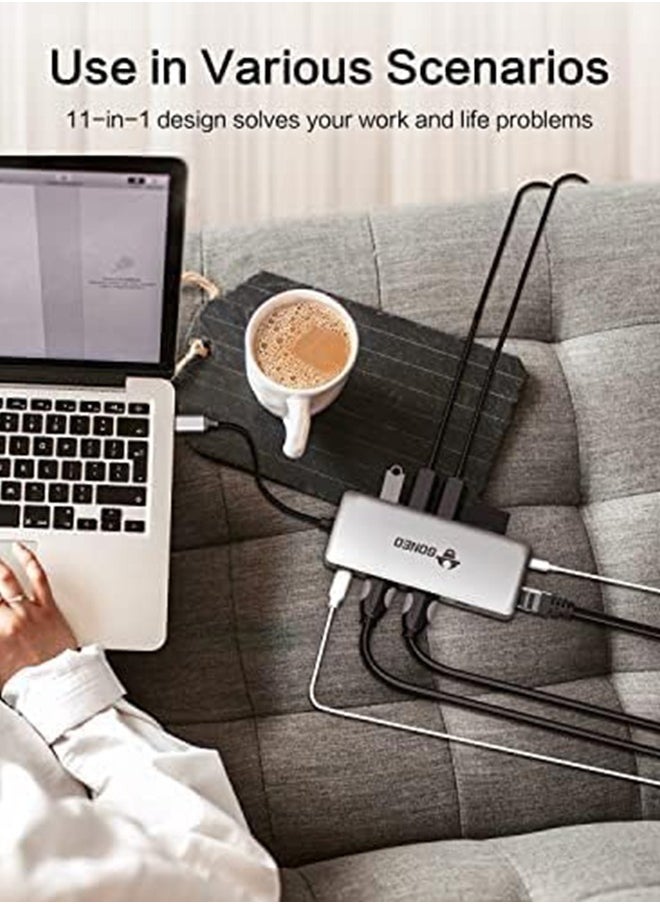 11 in 1 USB C Docking Station,Type C Hub Multiport Adapter with 2 HDMI Ports,100W PD Charger Port,5Gbps USB C,1000Mbps Ethernet Port,USB C Dongle for Dell XPS,MacBook,Hp,Lenovo,Samsung Galaxy