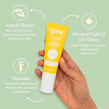 Q+A QA Peptide AntiAgeing Daily Sunscreen SPF 50 Lightweight NonSticky BroadSpectrum UVAUVB CollagenBoosting Hydrating RadianceEnhancing 95 Natural Vegan Facial SPF 50ml - Image 4