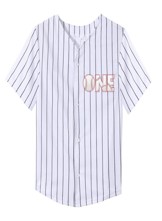 Mowbeat Stripe Baby Baseball Jersey One Print 1 Year Old Birthday Shirt 1st Infant Toddler Button Tee Shirt 12 Months - Image 2