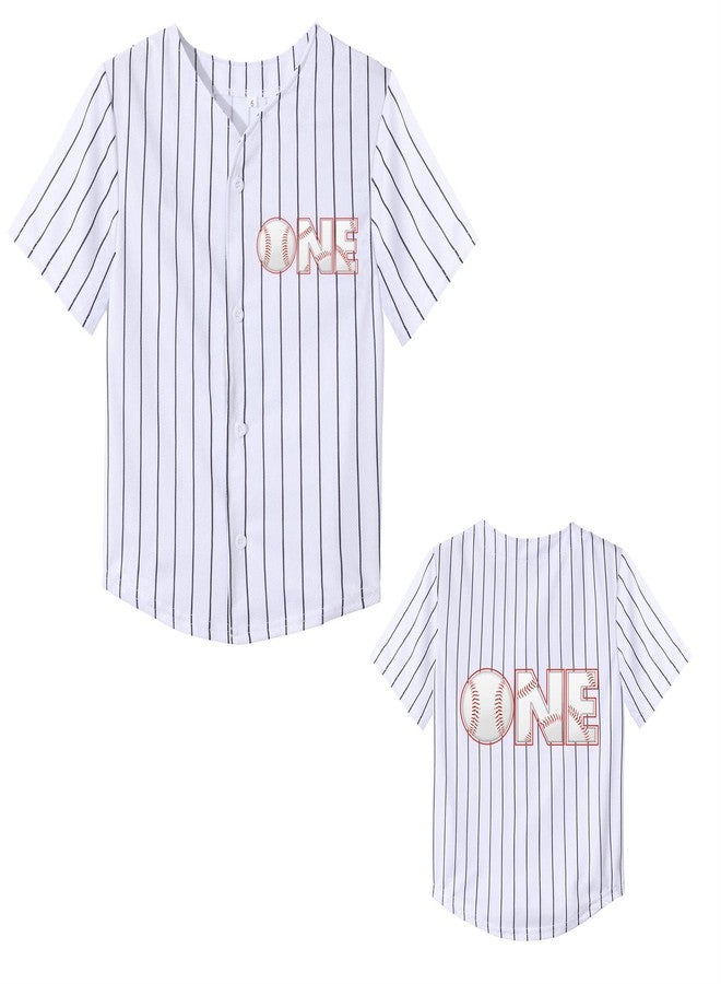 Mowbeat Stripe Baby Baseball Jersey One Print 1 Year Old Birthday Shirt 1st Infant Toddler Button Tee Shirt 12 Months - Image 1