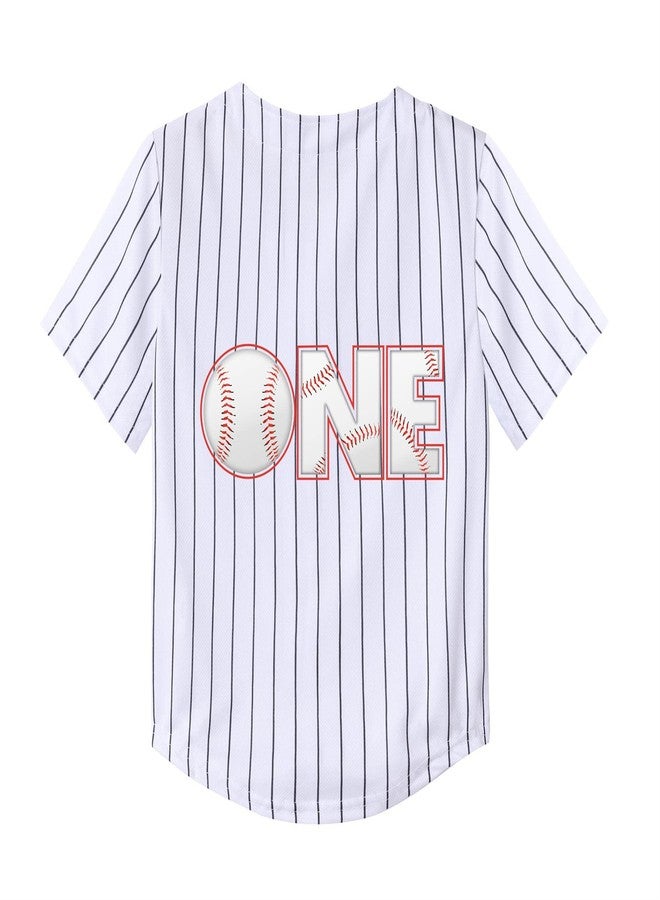 Mowbeat Stripe Baby Baseball Jersey One Print 1 Year Old Birthday Shirt 1st Infant Toddler Button Tee Shirt 12 Months - Image 3