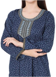 HANA & SARA LONG VISCOSE KAFTAN WITH SMALL PRINT AND THREAD EMBROIDERY CASUAL ARABIC FARASHA JALABIYA DRESS  - Image 3