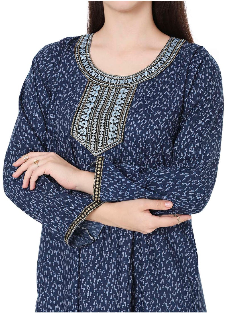 HANA & SARA - LONG VISCOSE KAFTAN WITH SMALL PRINT AND THREAD EMBROIDERY CASUAL ARABIC FARASHA JALABIYA DRESS - Image 1