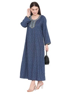 HANA & SARA LONG VISCOSE KAFTAN WITH SMALL PRINT AND THREAD EMBROIDERY CASUAL ARABIC FARASHA JALABIYA DRESS  - Image 5