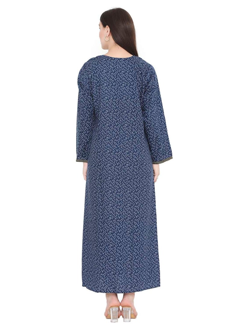 HANA & SARA - LONG VISCOSE KAFTAN WITH SMALL PRINT AND THREAD EMBROIDERY CASUAL ARABIC FARASHA JALABIYA DRESS - Image 1
