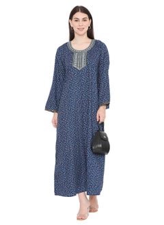 HANA & SARA LONG VISCOSE KAFTAN WITH SMALL PRINT AND THREAD EMBROIDERY CASUAL ARABIC FARASHA JALABIYA DRESS  - Image 1