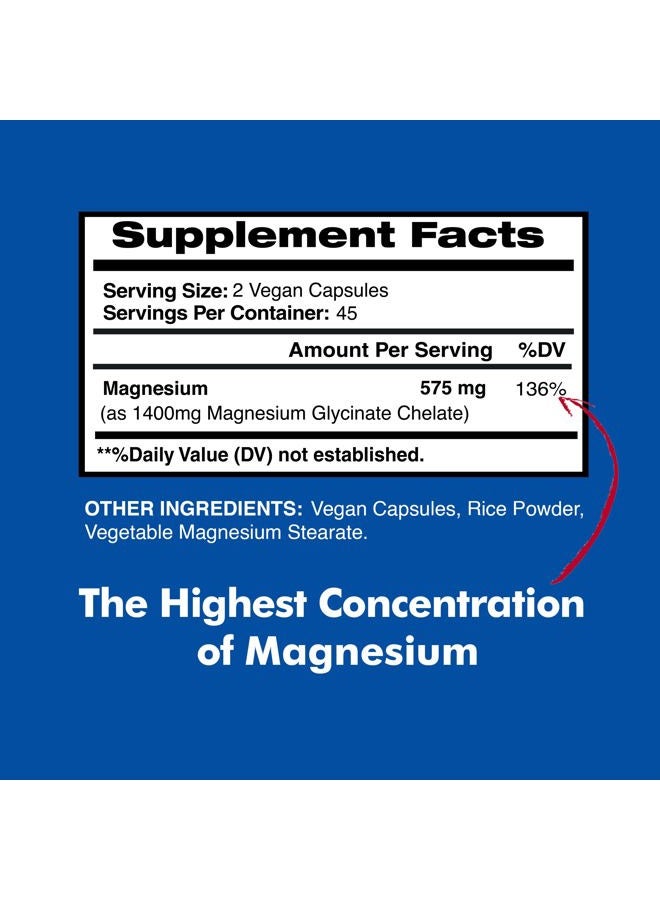 American Standard Supplements مغنيسيوم جليسينات 575 ملغ لكل حصة، 90 كبسولة نباتية، مكمل مغنيسيوم لصحة العظام والعضلات، مخلب لامتصاص أقصى - Image 2
