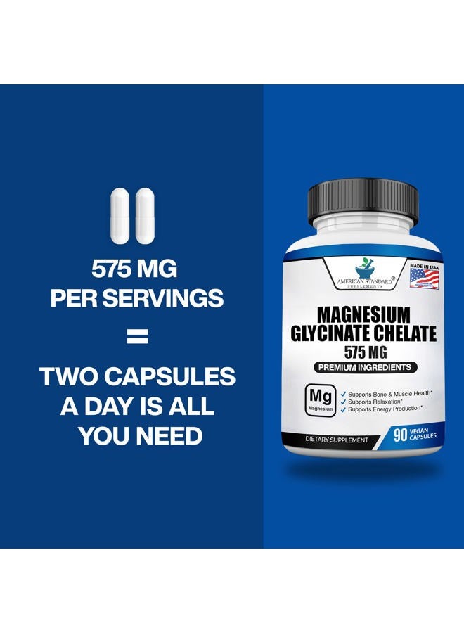 American Standard Supplements مغنيسيوم جليسينات 575 ملغ لكل حصة، 90 كبسولة نباتية، مكمل مغنيسيوم لصحة العظام والعضلات، مخلب لامتصاص أقصى - Image 3