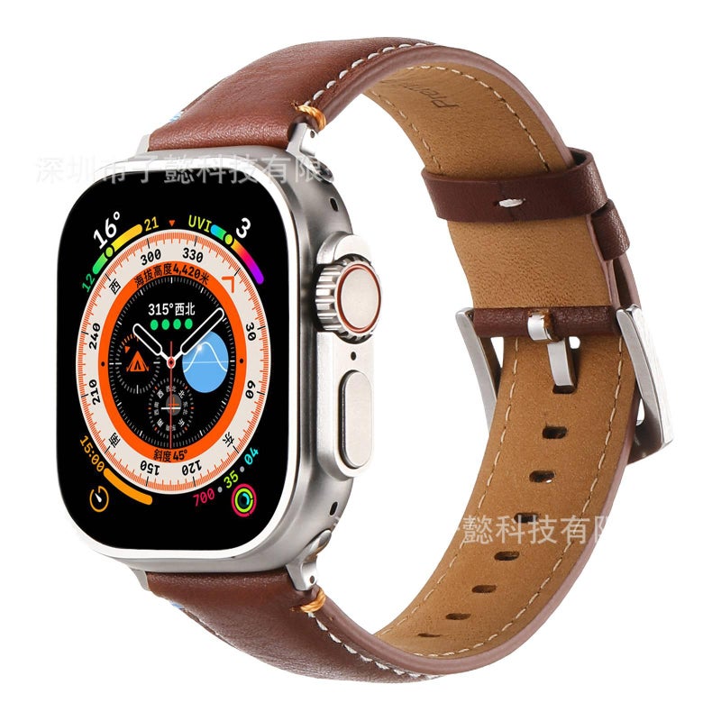 سوار ساعة ذكية سوار جلدي كلاسيكي متوافق مع Apple Watch 38/40/41/42/44/45/49mm بملاءمة قابلة للتعديل وحزام بديل باللون أسود قابل للتعديل - Image 4