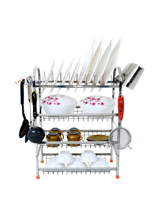 WINSTAR Stainless Steel 4 Shelf Wall Mount Kitchen Utensils Rack | Dish Rack with Plate & Cutlery Stand | Modular Kitchen Storage Rack | Kitchen Organizer (24 x 18 inch) - Image 2