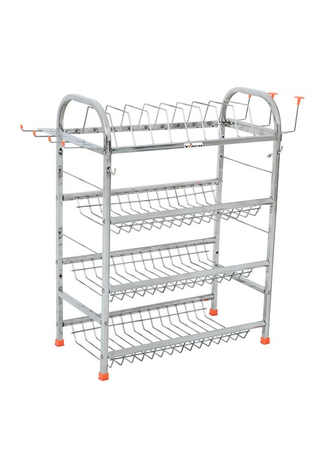 WINSTAR Stainless Steel 4 Shelf Wall Mount Kitchen Utensils Rack | Dish Rack with Plate & Cutlery Stand | Modular Kitchen Storage Rack | Kitchen Organizer (24 x 18 inch) - Image 4