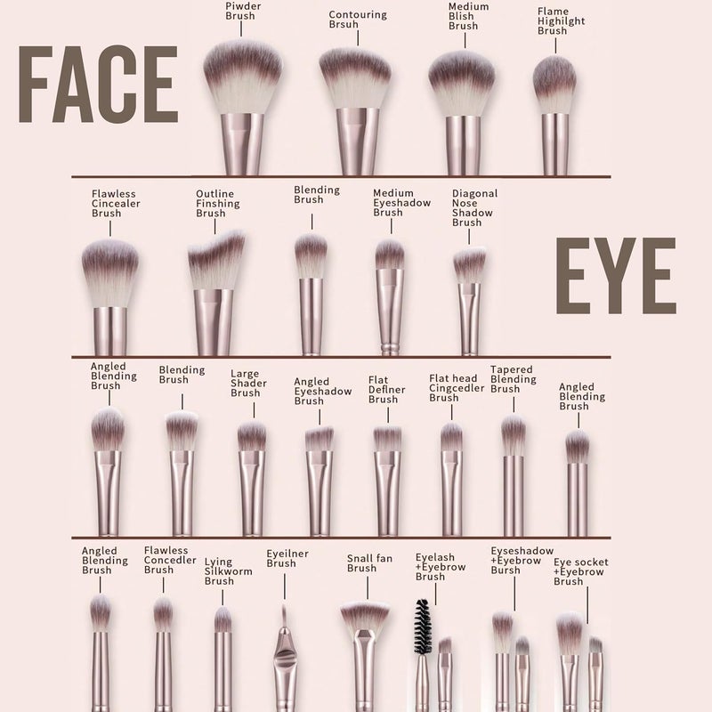 HGHDBT 44Pcs Brown Makeup Brushes Set Professional Makeup Kit Multi-functional Makeup Tool Set with Facial Makeup Accessories, Foundation Makeup Brush Kit Eye and Face Make up Brushes & Tools - Image 4