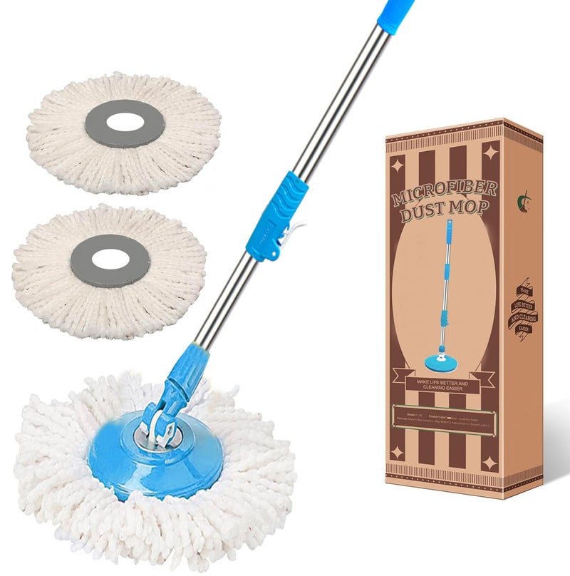 AROVEMIC Arovemic Premium Mop Stick Rod Set 360 Degrees Stainless Steel Floor Cleaning Mop Handle with 2 Microfiber Refill Head Blue 5 Years Warranty - Image 1