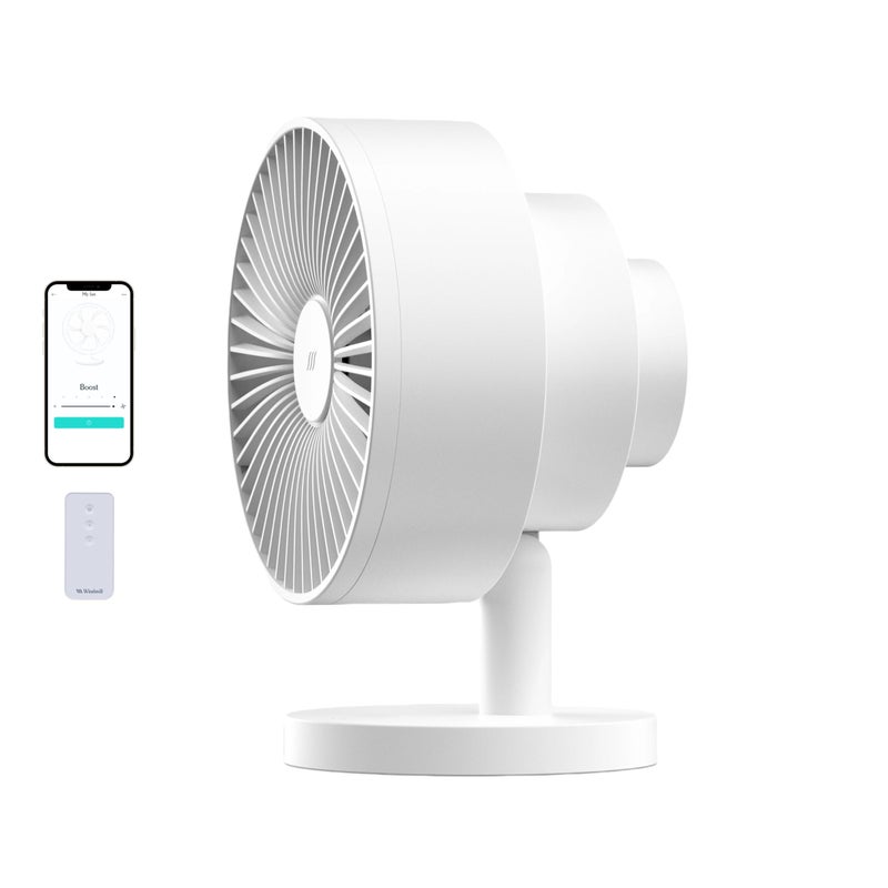 Windmill Smart Fan UltraQuiet 2in1 Air Circulator with Remote 5Speed Compact Cooling Fan WhisperQuiet App Compatible White