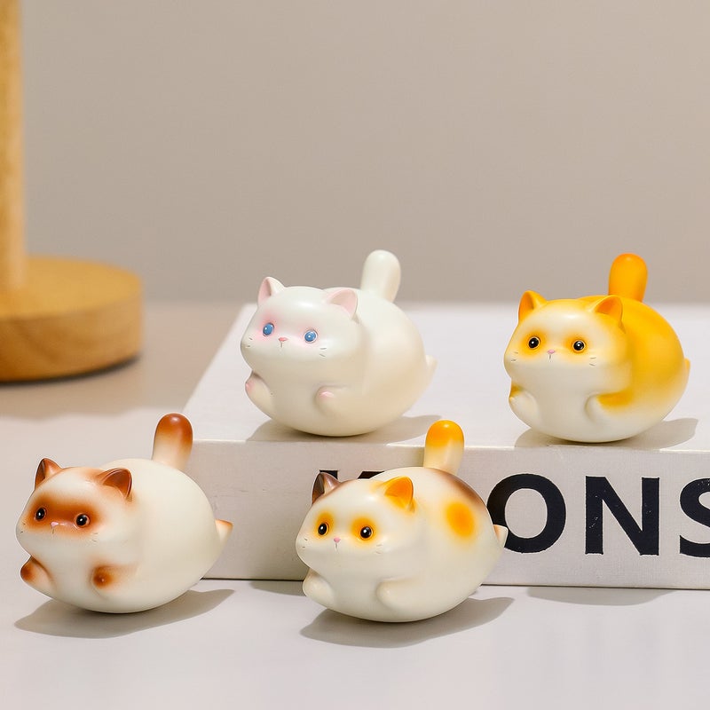 Cute Furry Cat Wobble Toy Resin Figurine Desk Decor - Image 1
