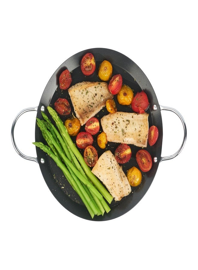 Restaurantware-Met Lux 9 Inch Round Griddle With Double Handle, 1 No-Stick Flat Top Grill - Compatible With Open Fire And Gas, Durable, Black Carbon Steel Griddle Pan, Even-Heating, For Eggs - Image 2