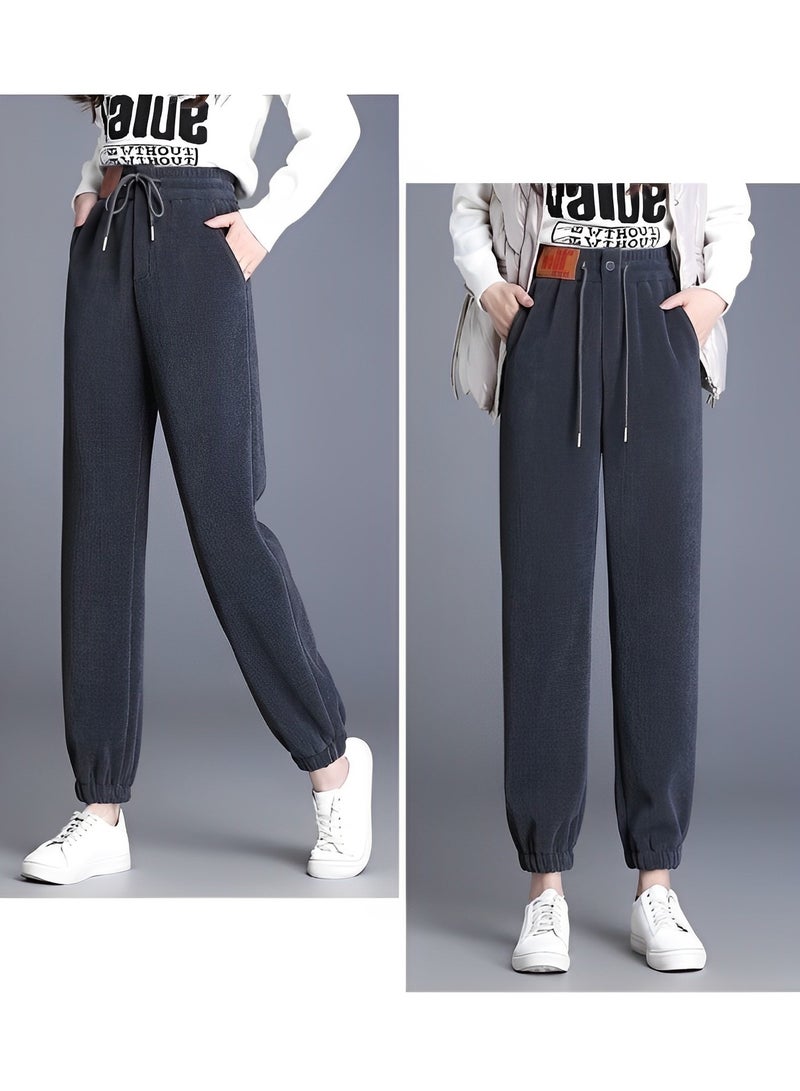 REOCLE Women's Corduroy Pants Elastic Waist Trousers Vintage High Waisted Straight Leg Pants Trouser Casual Straight Leg Pleated Dress Pants - Image 3