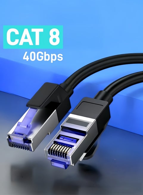 كابل إيثرنت من الفئة 8 بطول 1 متر، كابل RJ45 مخصص للألعاب بسرعة 40 جيجابت في الثانية وتردد 2000 ميجاهرتز، قلب نحاسي صلب وتدريع متعدد الطبقات، غلاف خارجي متين من مادة PVC ودرع داخلي معدني، متوافق مع أجهزة PS5/Xbox/Switch/الكمبيوتر الشخصي/أجهزة التوجيه/أجهزة مودم الواي فاي، مناسب للوحات التوصيل – أسود