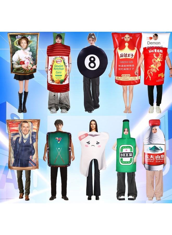 Bluejw - Halloween Funny Mona Lisa Cos Costume Mural Costume Activity Performance Jumpsuit Composite Sponge - Image 1