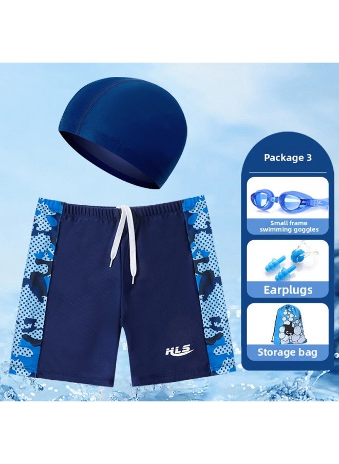 Loquat Children's Swimming Trunks Boys' Quick-drying Swimming Trunks Beach Teenagers Professional Swimming Trunks Training Middle And Big Children Boxer Shorts-Color:906 Camouflage Gray + Arm Ring (with Sw  - Image 5