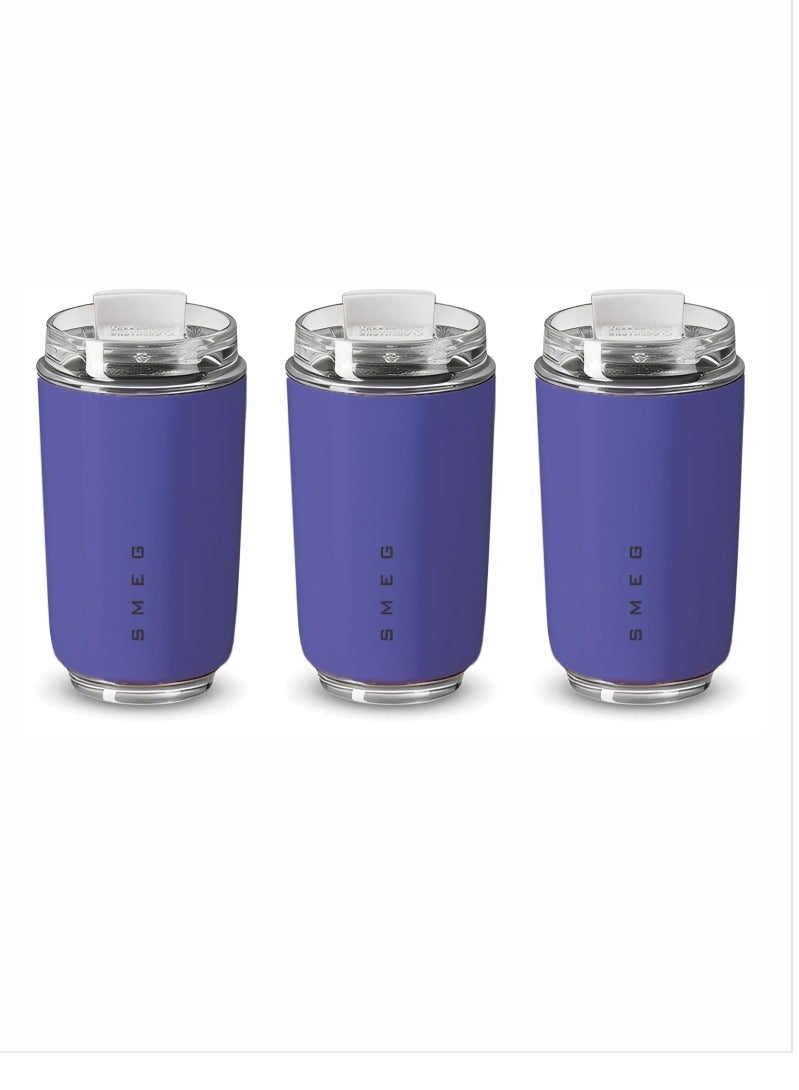 smeg Travel Mug, Insulated Coffee Tumbler, Leak Proof Stainless Steel Thermal Reusable Coffee Cup, Lightweight And Portable Drink Container For Home Office Traveling, (Pack Of 3pcs, 350ML Purple) - Image 1