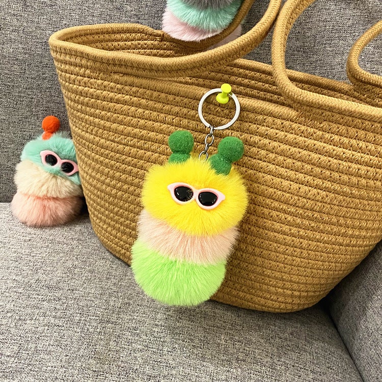 Cute Caterpillar Plush Keychain Charm Yellow