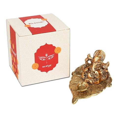 Klassic Antique Metal Ganeshaji Idol Diya Golden Patta Gold Plated for Temple Oil Lamp Home and Office, Diwali Decoration | ( Pack of 1, Golden ) - Image 2