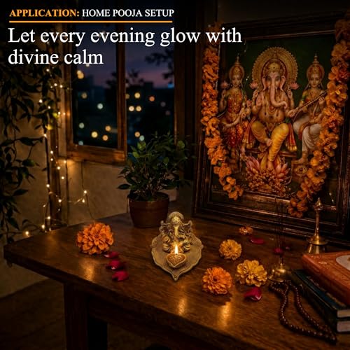Klassic Antique Metal Ganeshaji Idol Diya Golden Patta Gold Plated for Temple Oil Lamp Home and Office, Diwali Decoration | ( Pack of 1, Golden ) - Image 4