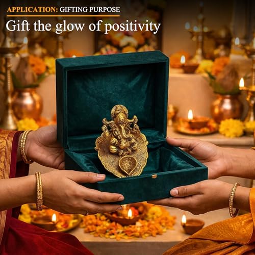 Klassic Antique Metal Ganeshaji Idol Diya Golden Patta Gold Plated for Temple Oil Lamp Home and Office, Diwali Decoration | ( Pack of 1, Golden ) - Image 5
