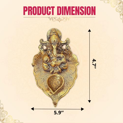 Klassic Antique Metal Ganeshaji Idol Diya Golden Patta Gold Plated for Temple Oil Lamp Home and Office, Diwali Decoration | ( Pack of 1, Golden ) - Image 3