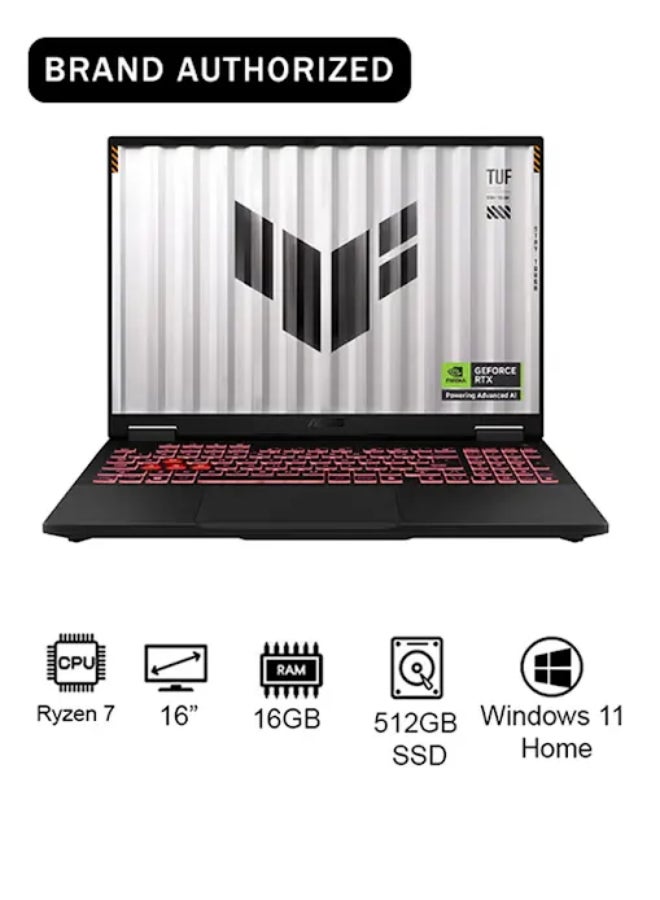 أسوس لابتوب TUF A16 للألعاب (2025) بشاشة FHD+ مقاس 16 بوصة، مع معالج AMD Ryzen 7-260/ذاكرة RAM سعة 16GB/قرص SSD سعة 512GB/بطاقة رسومات NVIDIA GeForce RTX 5050 سعة 8GB/نظام Windows 11 Home مع شاشة ألعاب - Image 1
