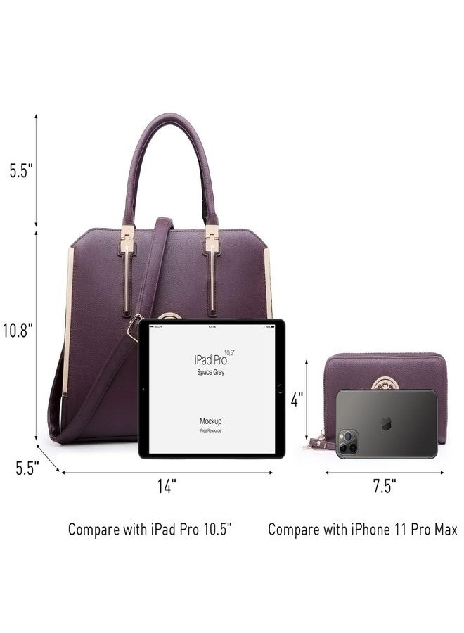 Dasein Women Large Satchel Handbag Shoulder Purse Top handle Work Bag Tote With Matching Wallet (Dark Purple) - Image 3