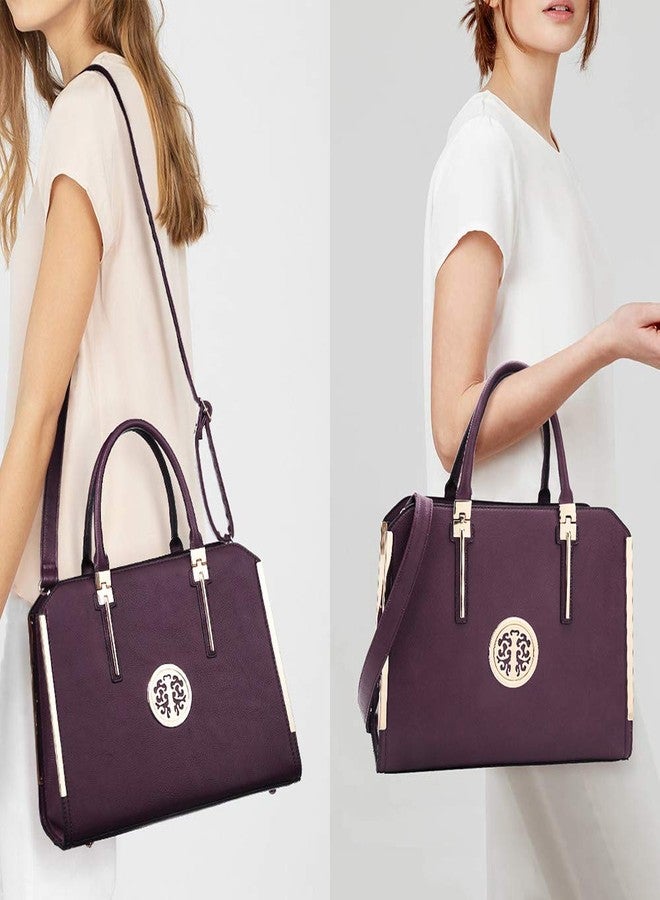 Dasein Women Large Satchel Handbag Shoulder Purse Top handle Work Bag Tote With Matching Wallet (Dark Purple) - Image 2