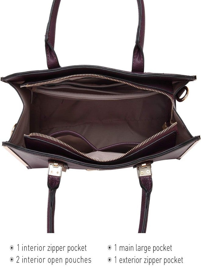 Dasein Women Large Satchel Handbag Shoulder Purse Top handle Work Bag Tote With Matching Wallet (Dark Purple) - Image 5
