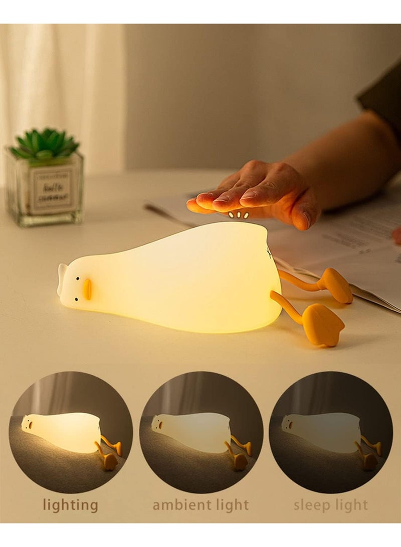ضوء ليلي على شكل بطة مسطحة LED، ضوء ليلي قابل للتعتيم بثلاث مستويات لغرفة الأطفال، مصابيح لطيفة من السيليكون القابل للضغط على شكل بطة مضاءة، مصباح جانبي قابل لإعادة الشحن يعمل باللمس للرضاعة وتزيين غرف الأطفال - Image 2
