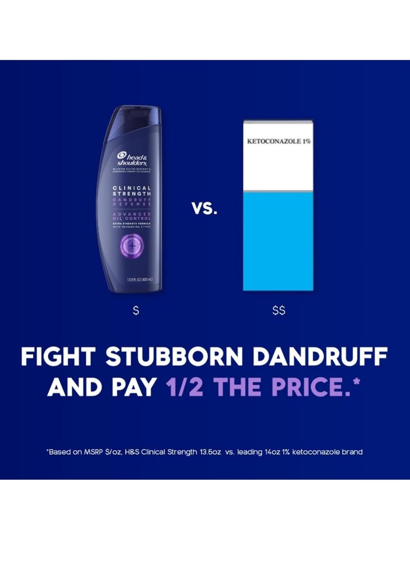 Head & Shoulders - Head & Shoulders Clinical Dandruff Shampoo Twin Pack, Prescription Strength, Oil & Flake Control, Seborrheic Dermatitis Relief, Citrus, 13.5 Fl Oz Each (Set of 2) - Image 1