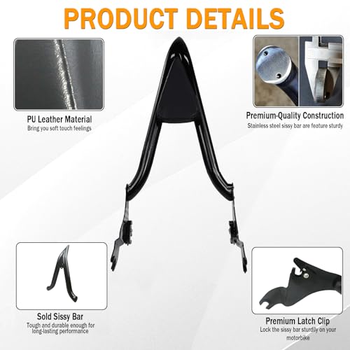 Fjpacemt 26" Height Black Sissy Bar, Detachable Passenger Backrest Rear Pad Compatible for Harley Davidson Touring Models 2009-2023 2024 Street Glide Road Glide Electra Glide Road King - Image 3