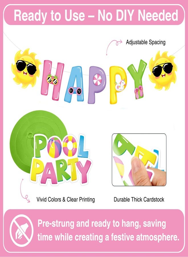Biswiter Pool Party Decorations For Bright, Photo Ready Fun 1 Pc Pink Banner With White String Plus 12 Hanging Swirl Cutouts For Summer Celebrations - Image 4