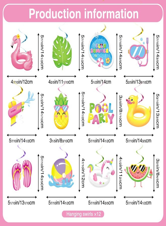 Biswiter Pool Party Decorations For Bright, Photo Ready Fun 1 Pc Pink Banner With White String Plus 12 Hanging Swirl Cutouts For Summer Celebrations - Image 3