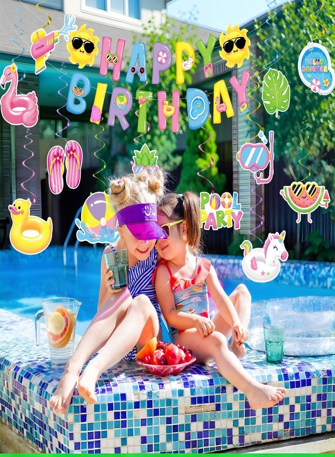 Biswiter Pool Party Decorations For Bright, Photo Ready Fun 1 Pc Pink Banner With White String Plus 12 Hanging Swirl Cutouts For Summer Celebrations - Image 5