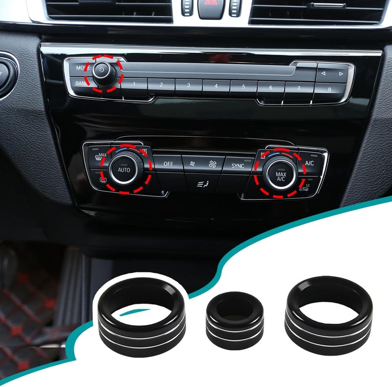 Hudiriy Car Central Control Air Conditioning Knob Ring Compatible with BMW 1 2 3 4 Series F30 F34 F46 3GT X1 F47 F48 U11 Aluminum Air Conditioning Volume knob Trim Protection Accessories (Black) - Image 1