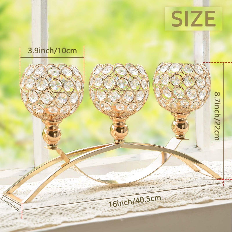 kolnlala Crystal Candle Holders, Tealight Candlestick Candelabra Stand with 3 Arms,Candle Holder for Wedding Home Decor/Table Centerpiece Party Decoration (Gold) - Image 4