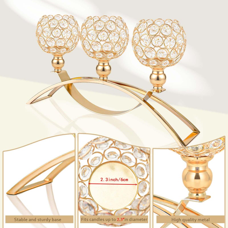 kolnlala Crystal Candle Holders, Tealight Candlestick Candelabra Stand with 3 Arms,Candle Holder for Wedding Home Decor/Table Centerpiece Party Decoration (Gold) - Image 3