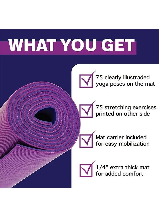 Nariele Fitness Yoga Mat for Women and Men - Large, 4mm Thick, 68 Inch *24 Inch, Non Slip Exercise Mats w/ 70 Printed Yoga Poses for Pilates, Workout and Stretching - Home and Gym Essentials - Image 3